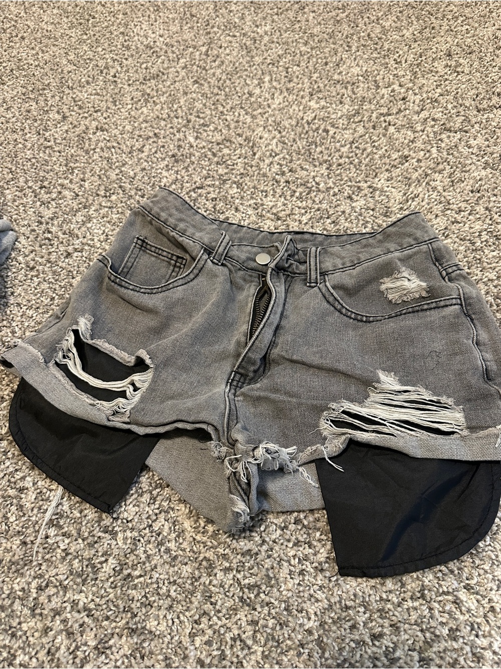 Women’s Distressed Gray Denim Shorts with Black Liner